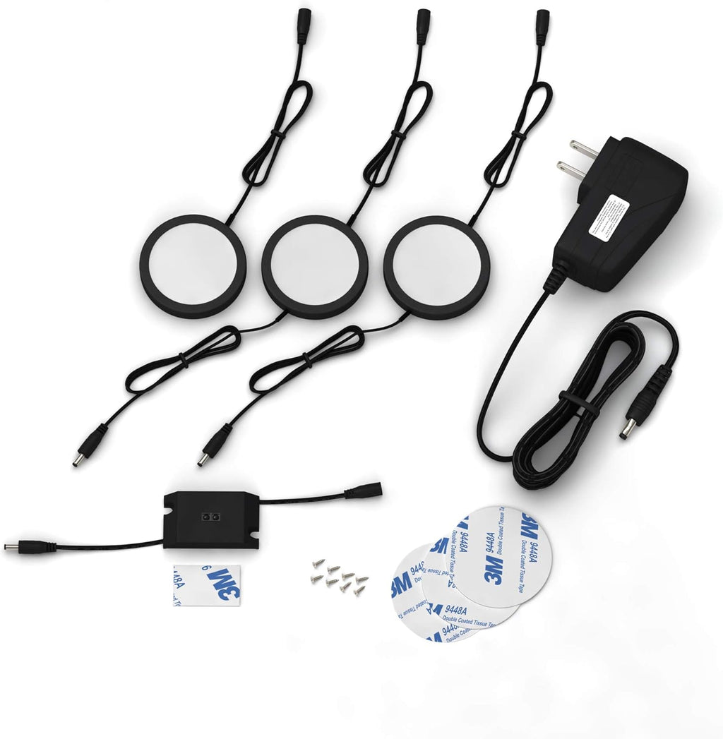 Black Matte LED Puck Lights, Pack of 12, Cool White K740