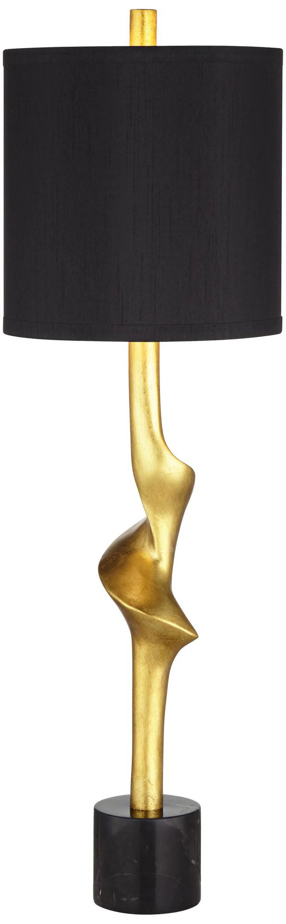 32" Tall Modern End Table Lamps Set of 2 Gold Leaf Black Shade Z658452