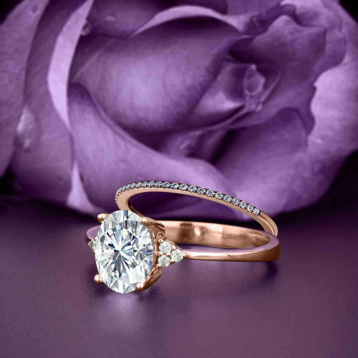 2.00 Carat Oval Cut Diamond Moissanite Engagement Ring in Silver With 18k Rose Gold Plating X446