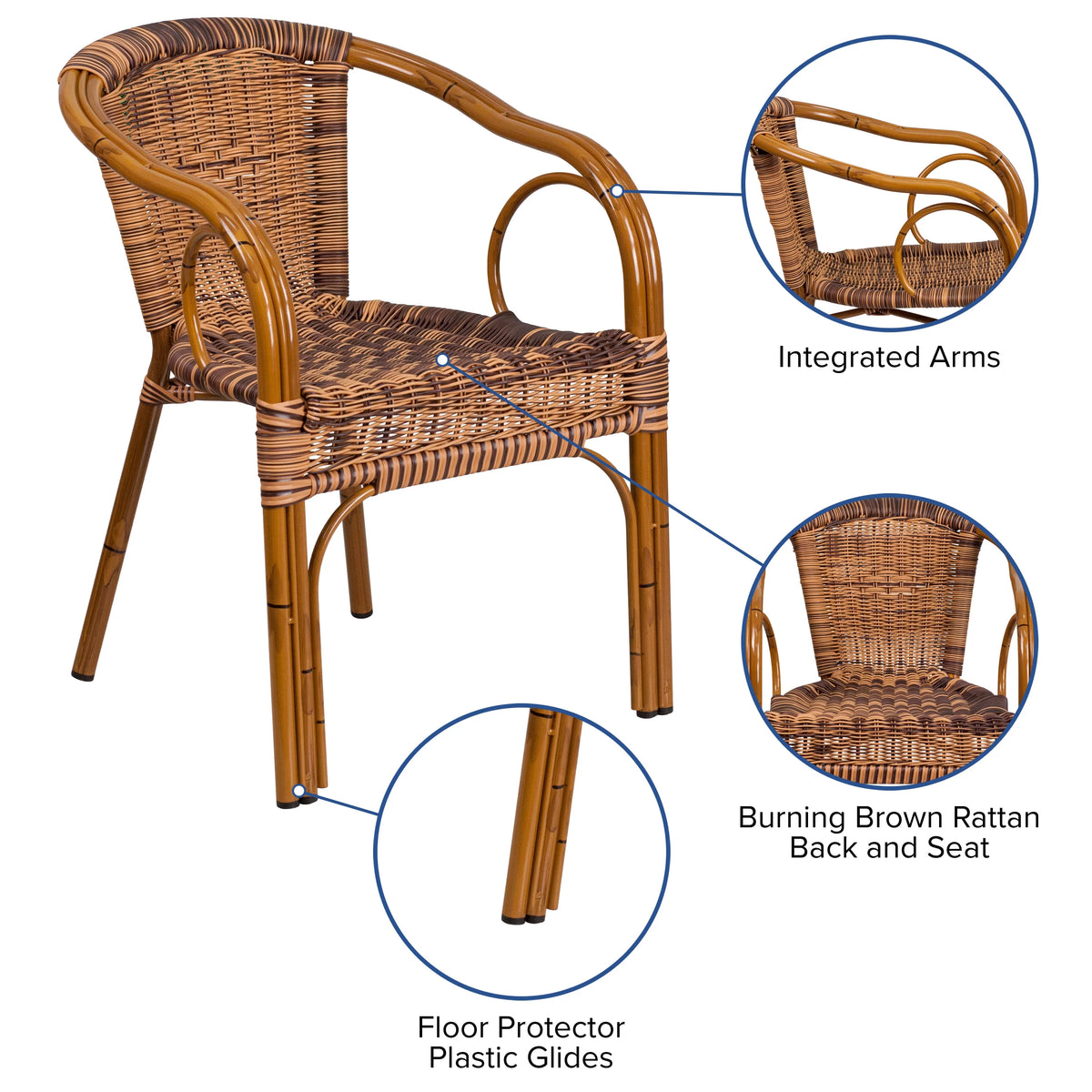 Brown Rattan Patio Chair with Dark Red Frame H7591
