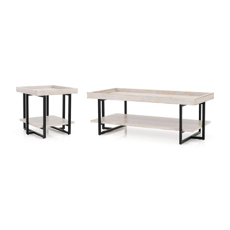 Antique White 2-Piece Wood Coffee Table Set O602626