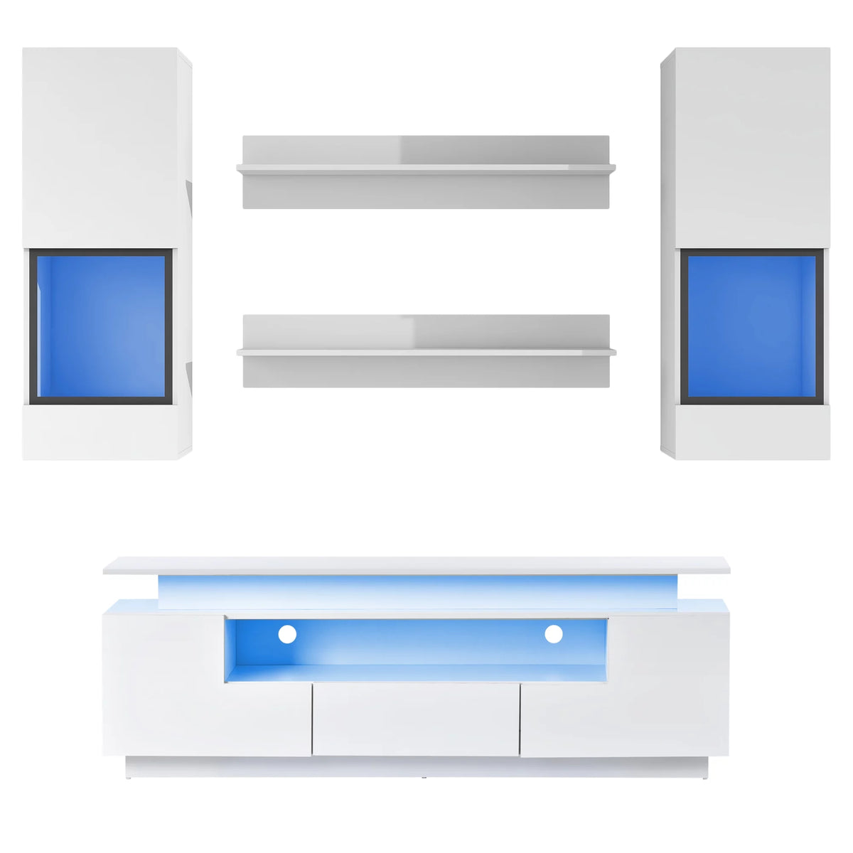 White High Gloss Wall Mounted TV Stand Set L496707