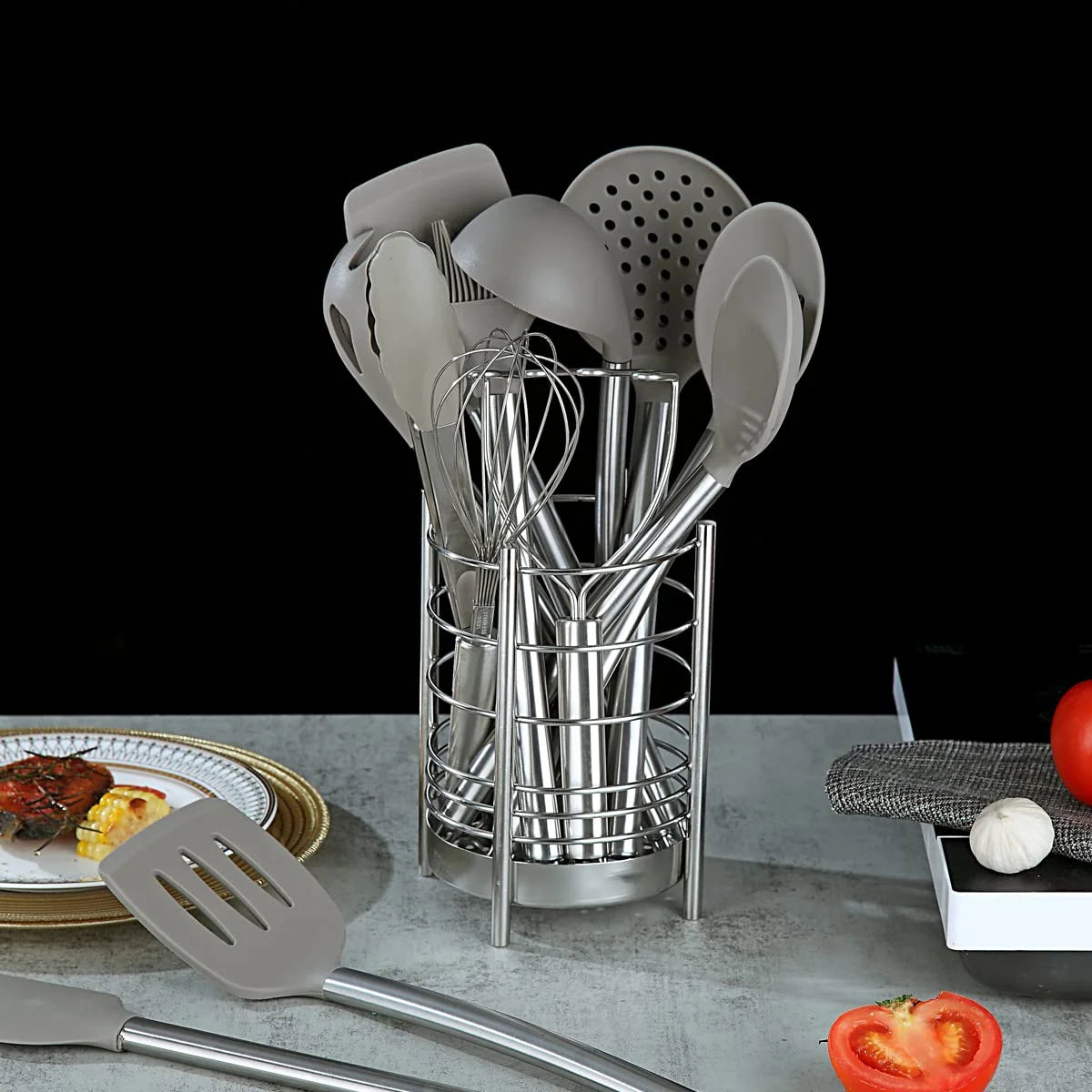 38 Pieces Silicone Kitchen Utensils Set With Stainless Steel Utensil Holder N7235