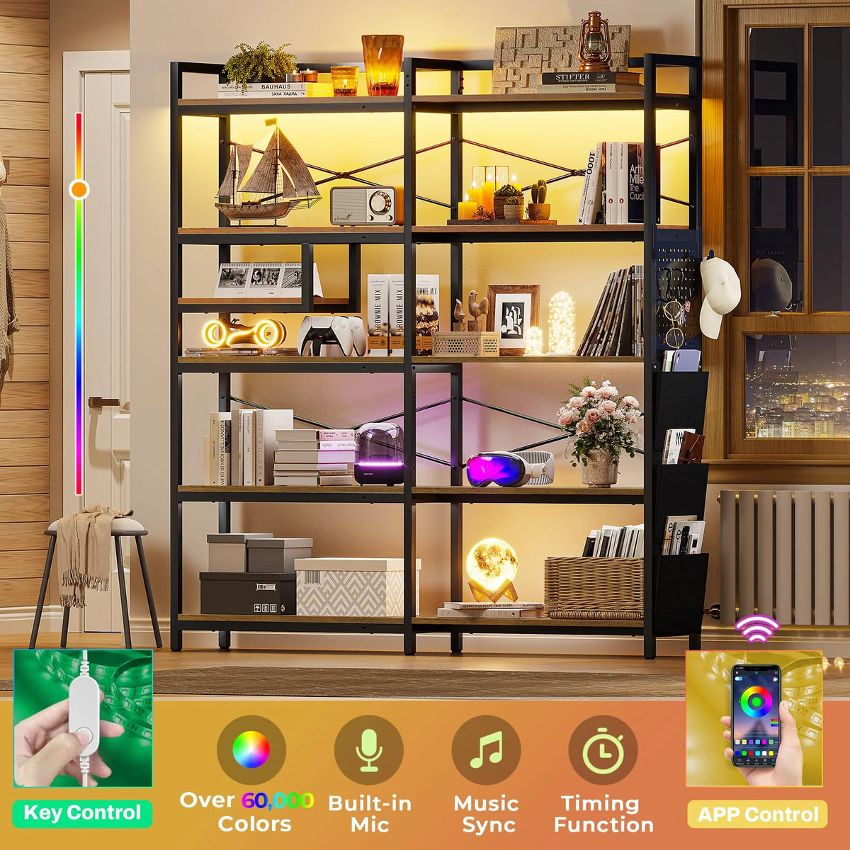 5-Tier Convertible Corner Bookshelf with Storage Y454450