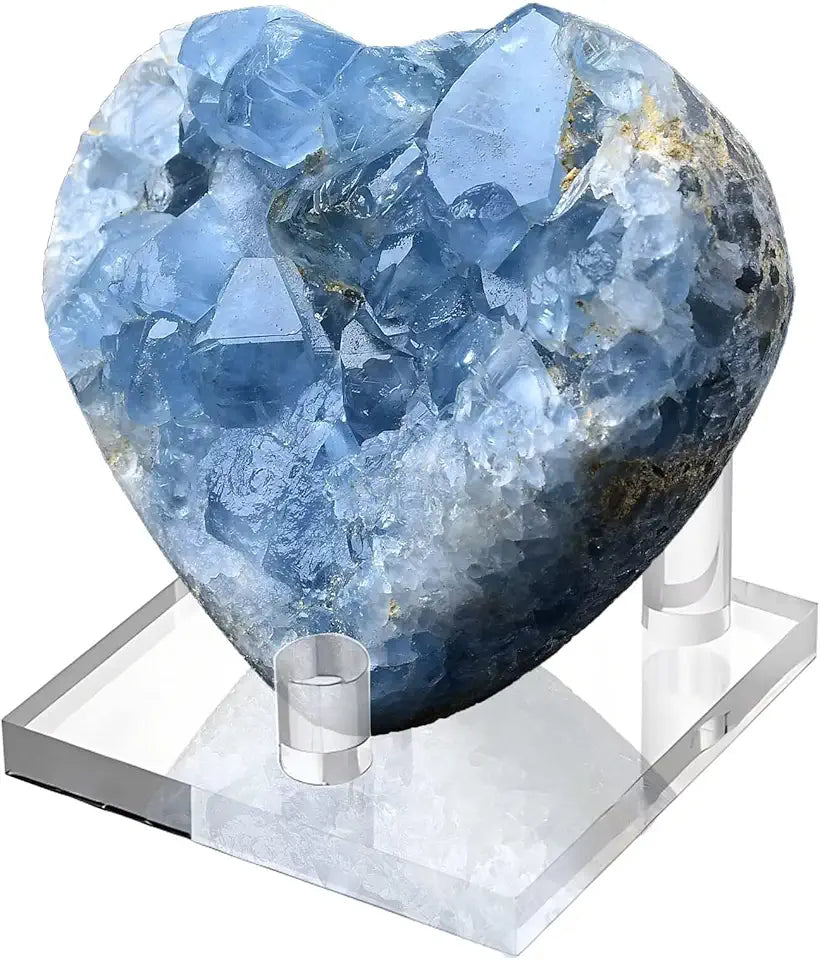 Extra Large Blue Celestite Geode Heart Healing Crystal Stone with Stand 4.4-5.5 Pound L7558