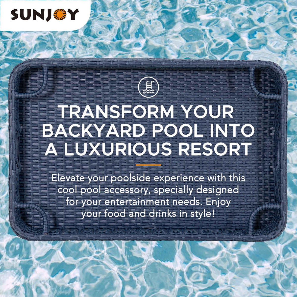 Navy Wicker Floating Pool Tray with Aluminum Frame X514