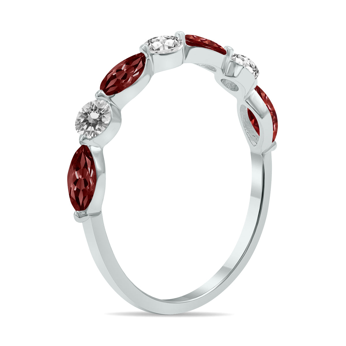 10K White Gold Marquise Garnet and Diamond Wedding Band G2991