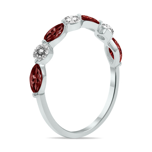 10K White Gold Marquise Garnet and Diamond Wedding Band G2991