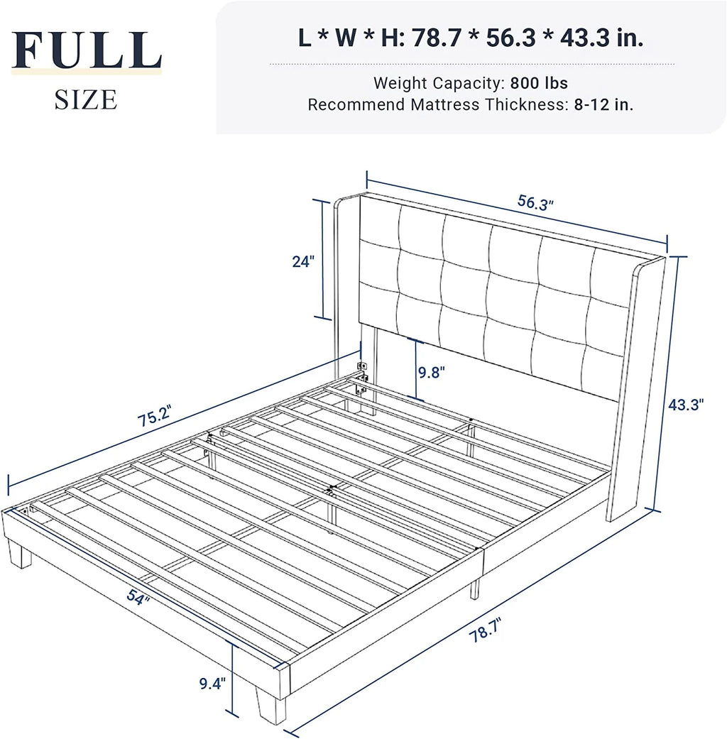 Queen Size Wingback Fabric Upholstered Platform Bed Frame G360152
