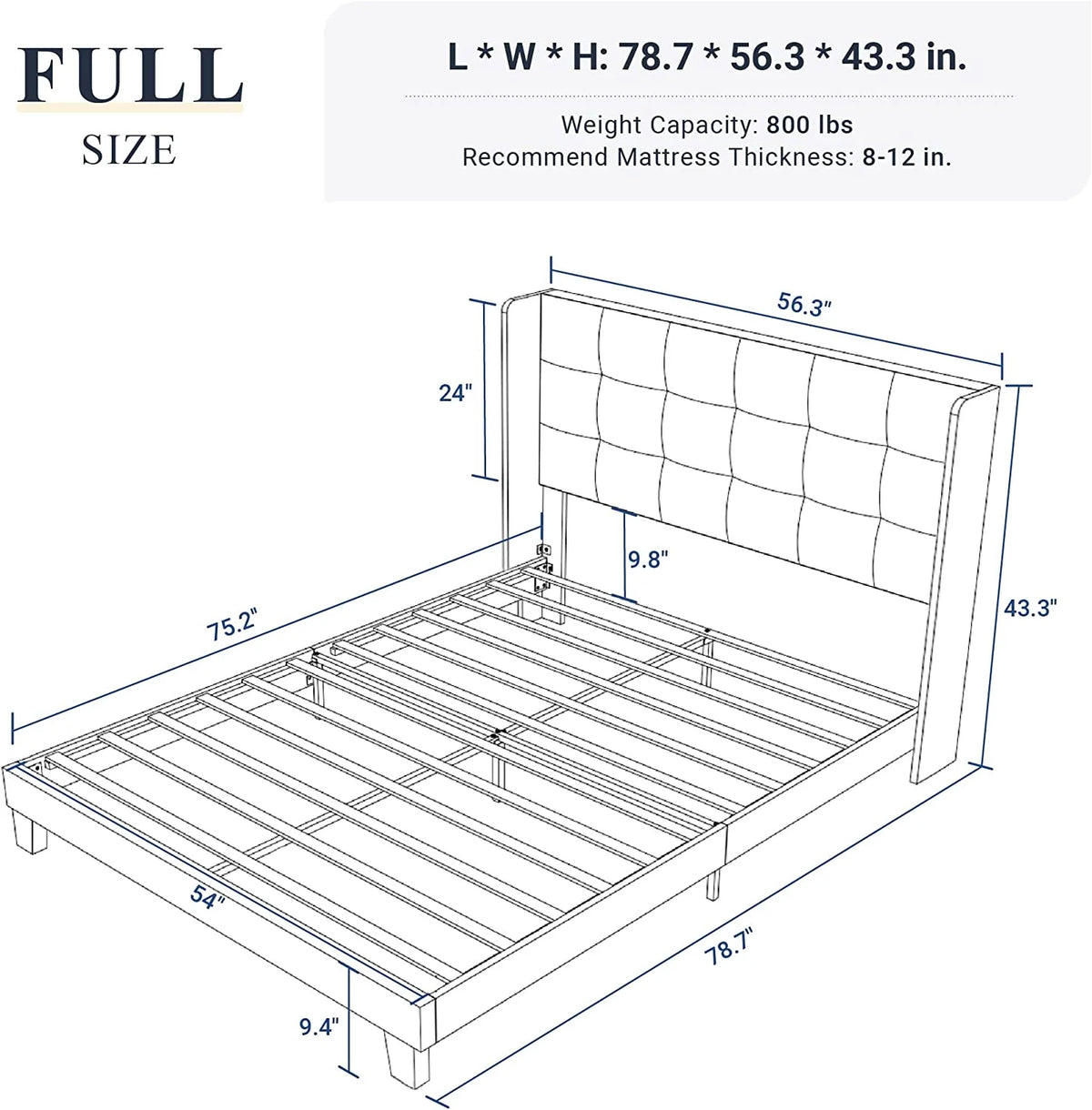 Queen Size Wingback Fabric Upholstered Platform Bed Frame G360152