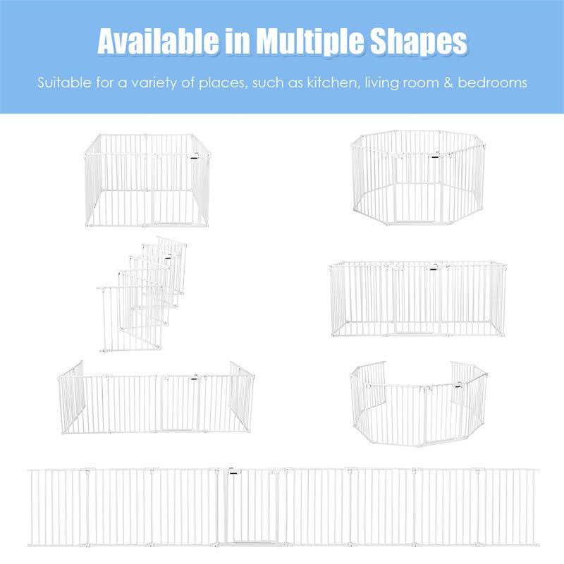 8 Panel Metal Gate Baby Pet Fence Playpen Barrier White C4562