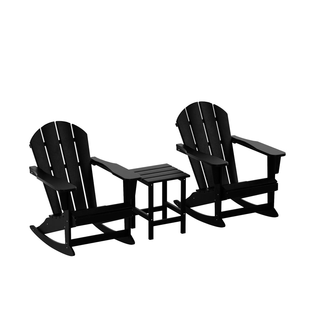 Black 3 Piece Outdoor Rocking Chair Set with Side Table Q843205
