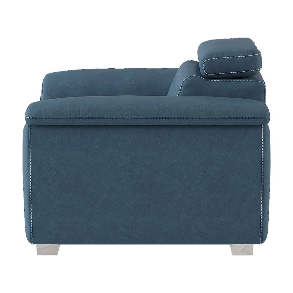 Blue Microfiber Accent Chair with Pull Out Ottoman K123221