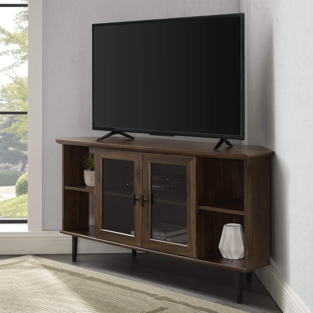 Slate Grey 58 Inch Wood and Glass TV Stand with 2 Cabinet Doors Y162