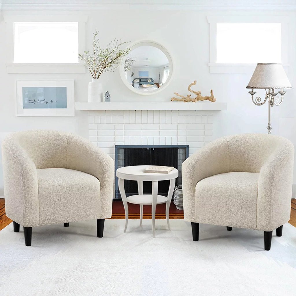 Ivory Faux Fur Barrel Chair I685
