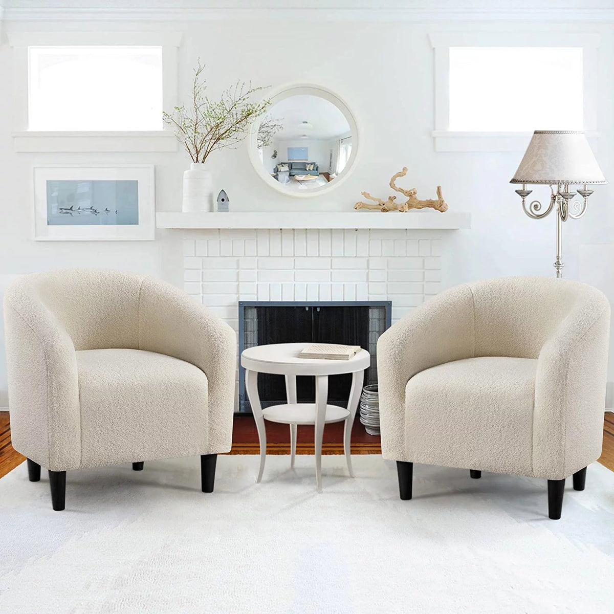 Ivory Faux Fur Barrel Chair I685