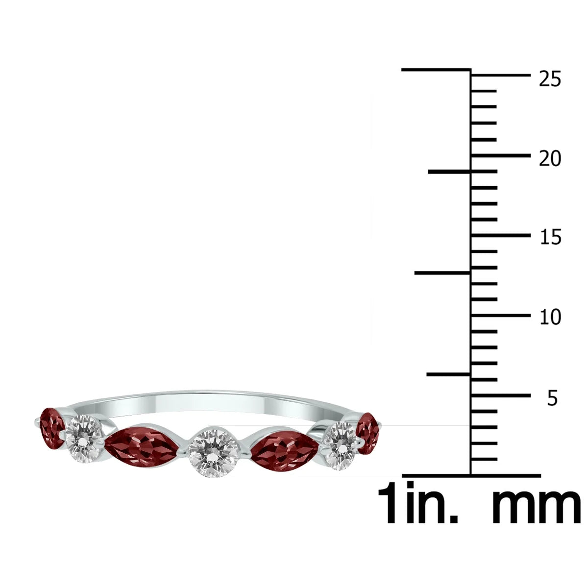 10K White Gold Marquise Garnet and Diamond Wedding Band G2991
