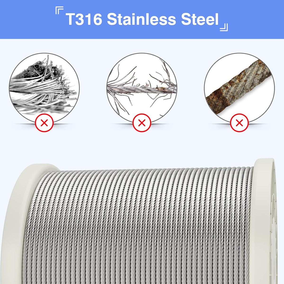 650 ft 7 x 7 Strands T316 Stainless Steel Cable Y27664