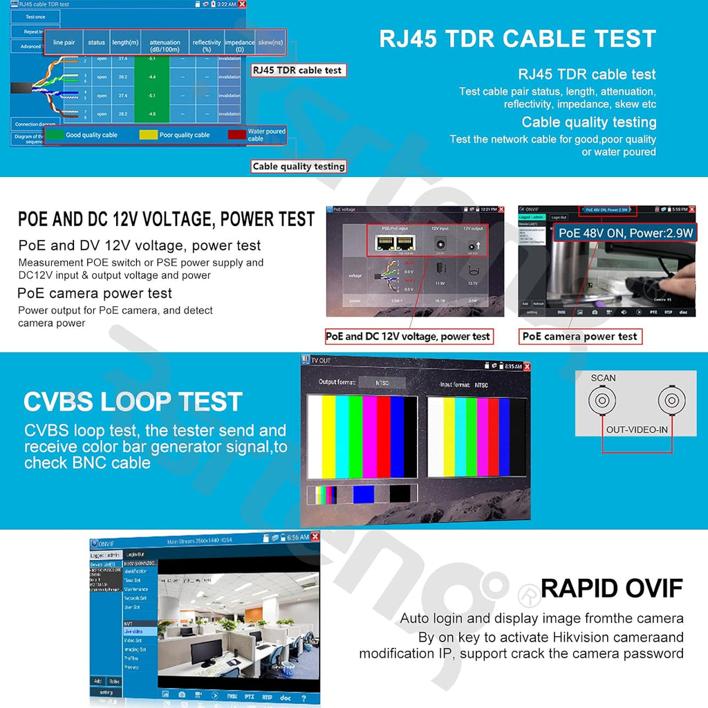 4K IP Camera Tester 7inch IPS Touch Screen POE WiFi HDMI IPC Tester S53739