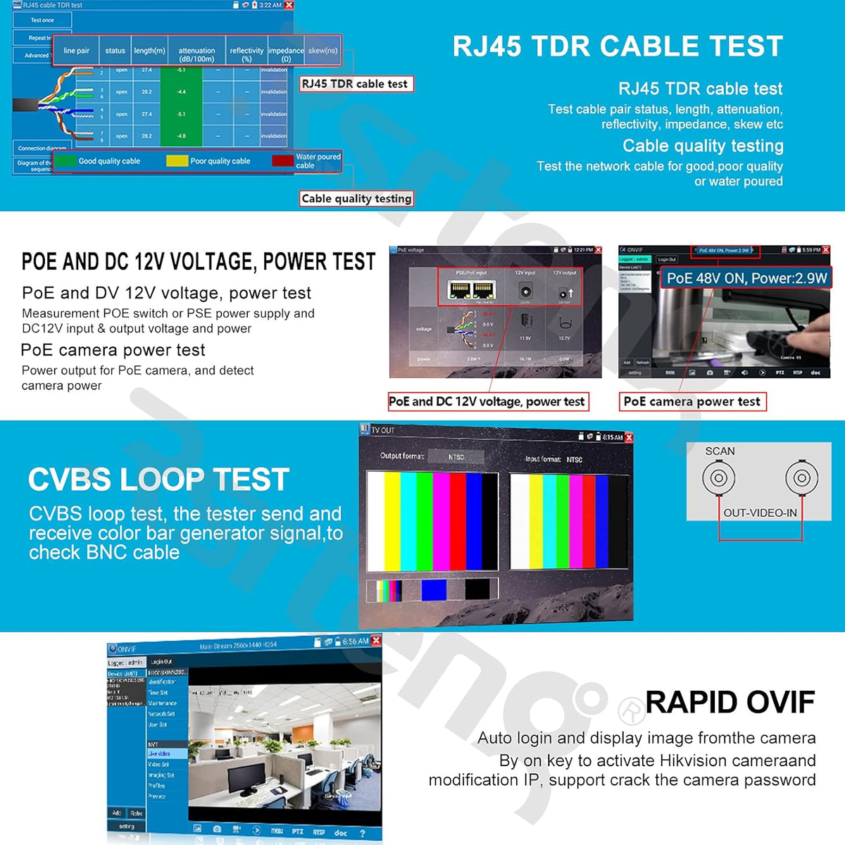 4K IP Camera Tester 7inch IPS Touch Screen POE WiFi HDMI IPC Tester S53739