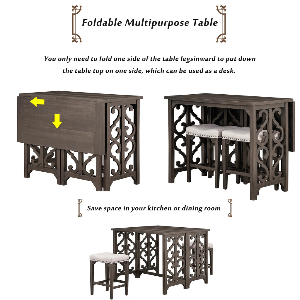 3-Piece Solid Wood Counter Height Dining Set with 2 Saddle Stools V24506