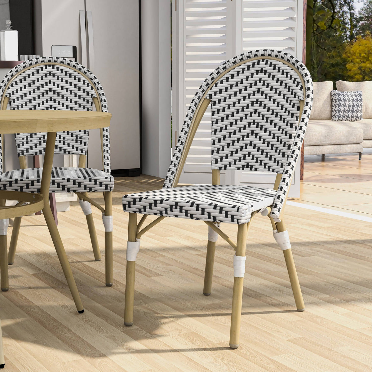 Natural Tone Patio Bistro Chairs (Set of 2) - Blue & White X385