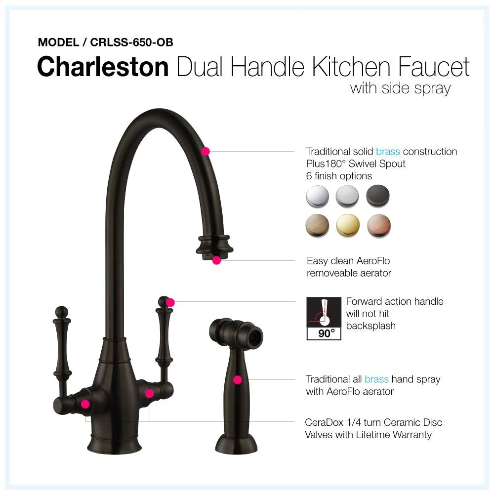 Oil Rubbed Bronze Two Handle Kitchen Faucet with Sidespray O308