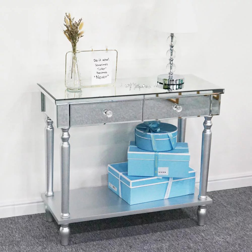 Mirrored Console Table with Drawers and Shelf C98187