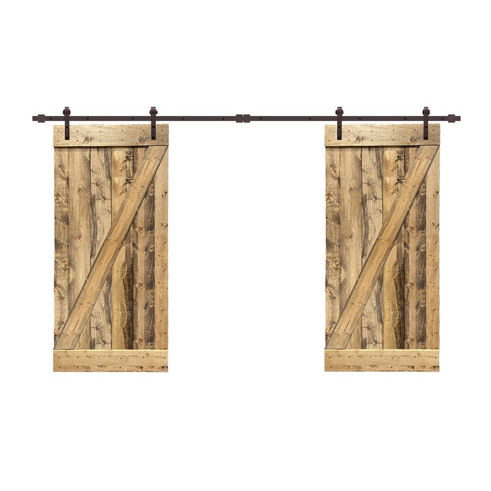 Stained Z Bar Double Barn Door with Hardware Kit B3618