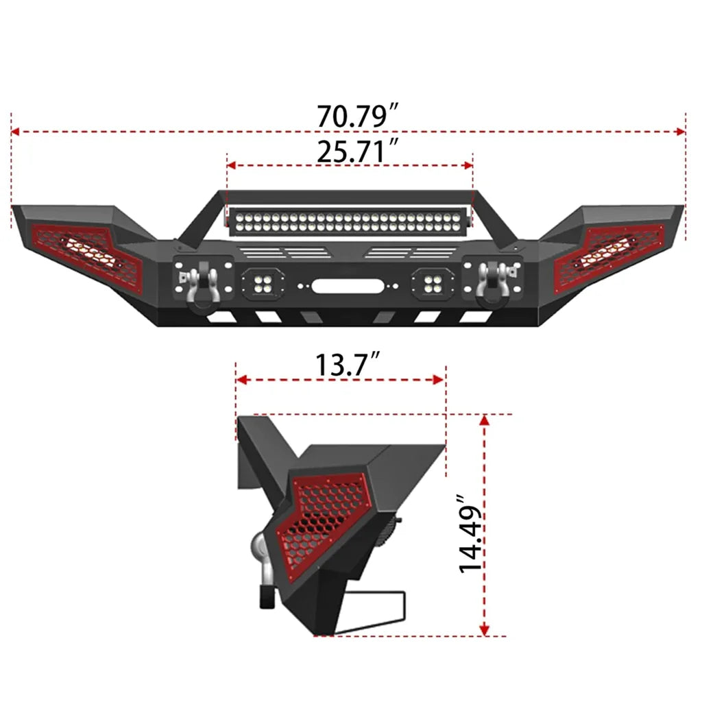 Front & Rear Bumper Combos with Winch Plate LED Work Lights Q376