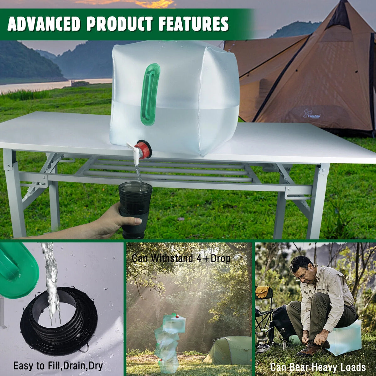Collapsible Water Container With Spigot 2.6-5.2 Gallon Camping Water Storage Jug N481251