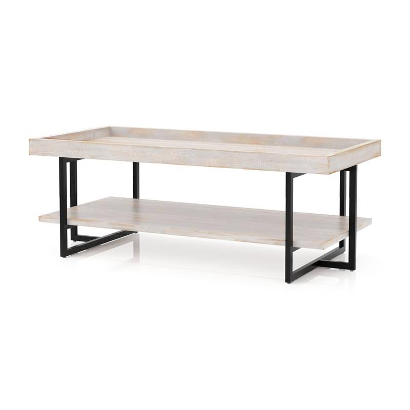 Antique White 2-Piece Wood Coffee Table Set O602626