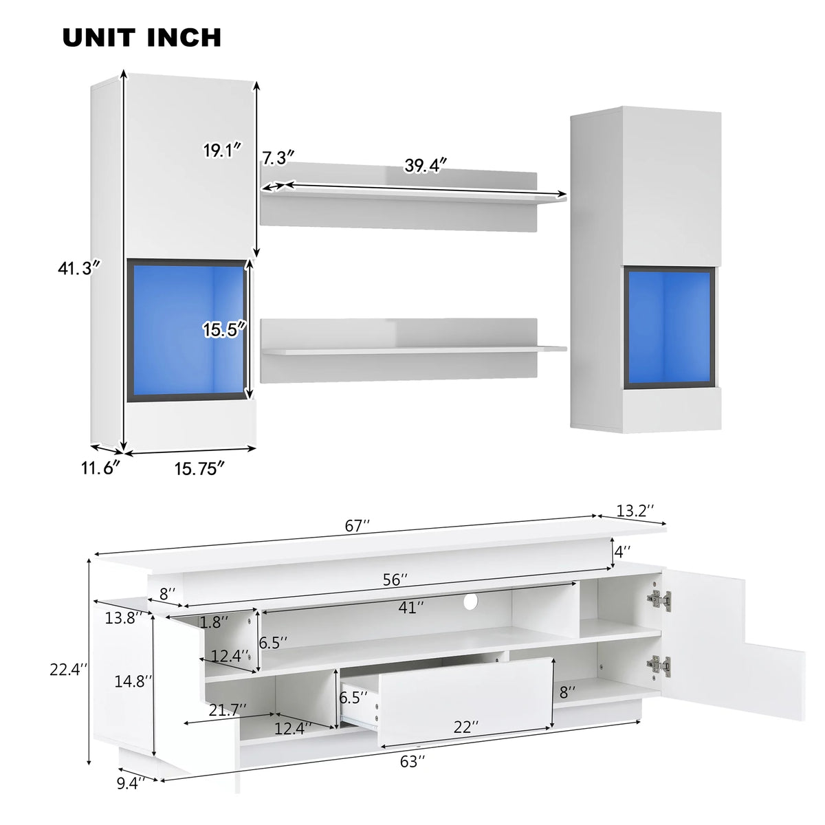 White High Gloss Wall Mounted TV Stand Set L496707