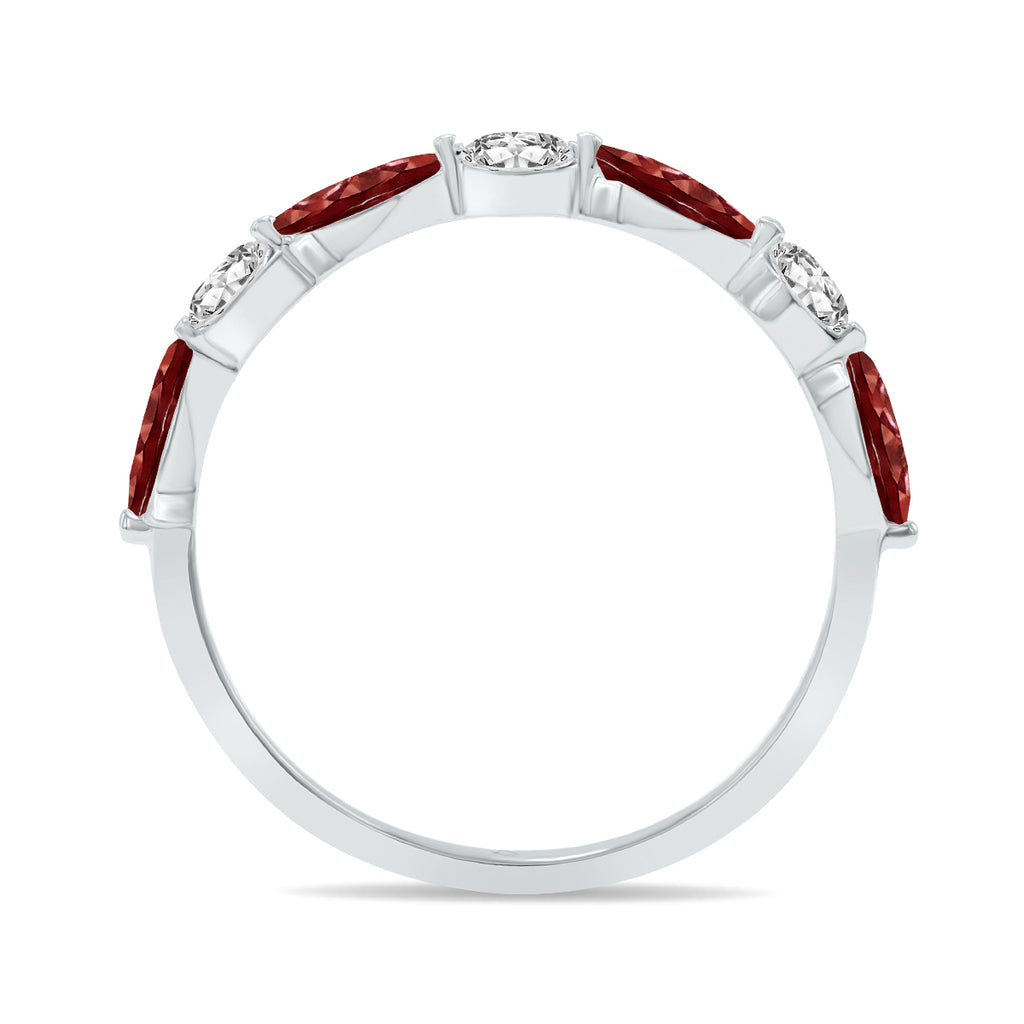 10K White Gold Marquise Garnet and Diamond Wedding Band G2991