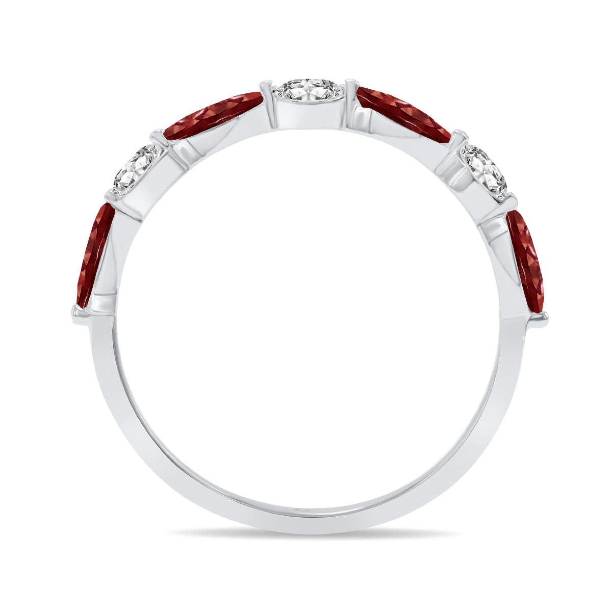 10K White Gold Marquise Garnet and Diamond Wedding Band G2991