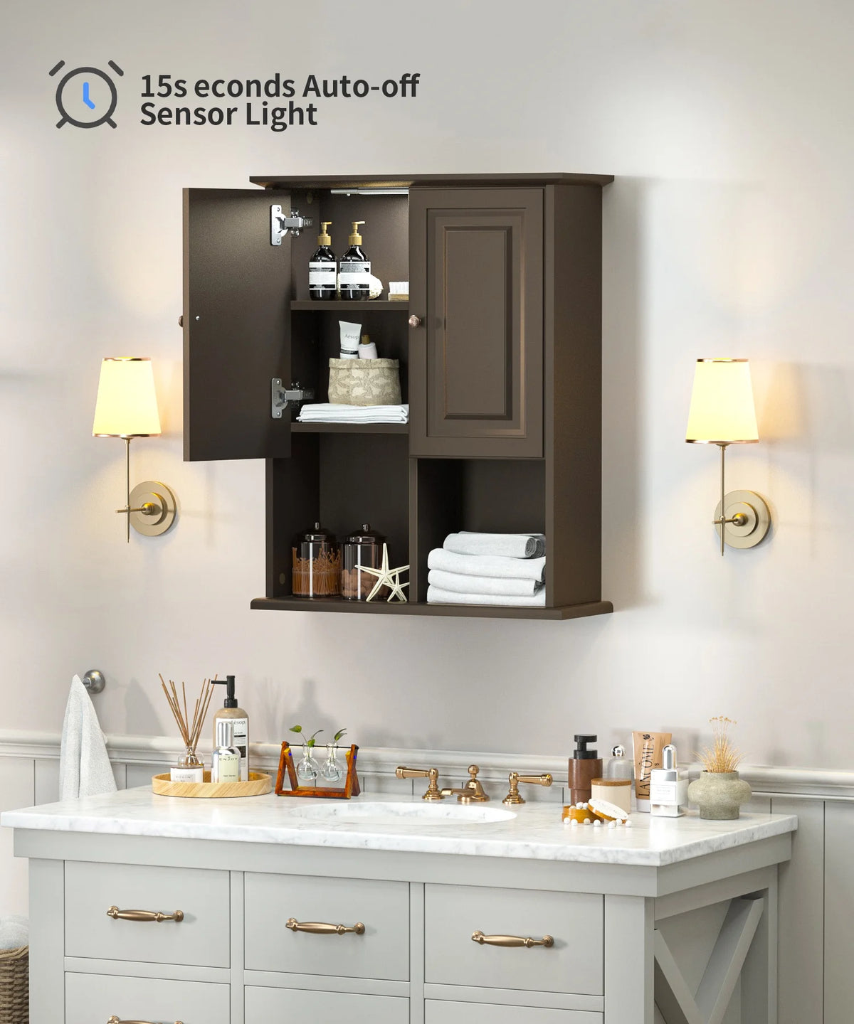 Wooden Wall Mounted Cabinet with LED and Adjustable Shelf G9821
