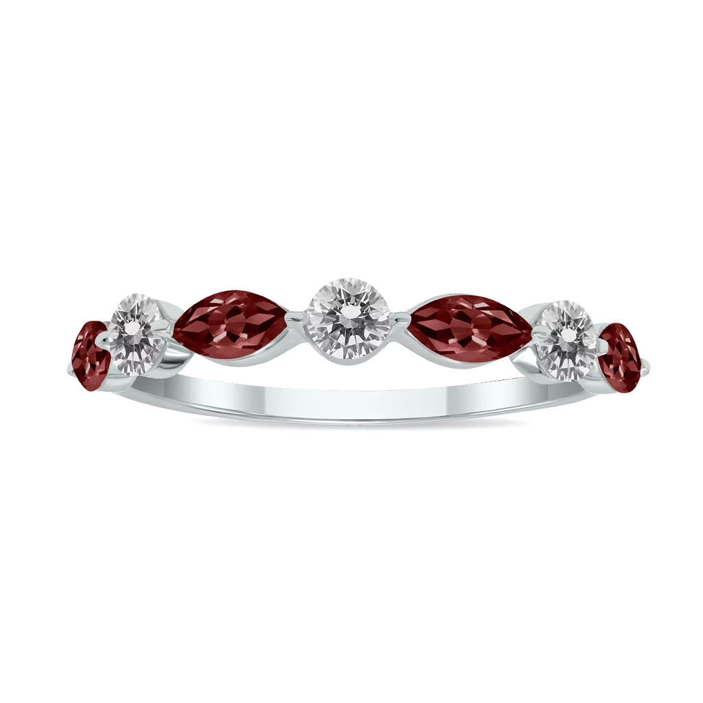 10K White Gold Marquise Garnet and Diamond Wedding Band G2991