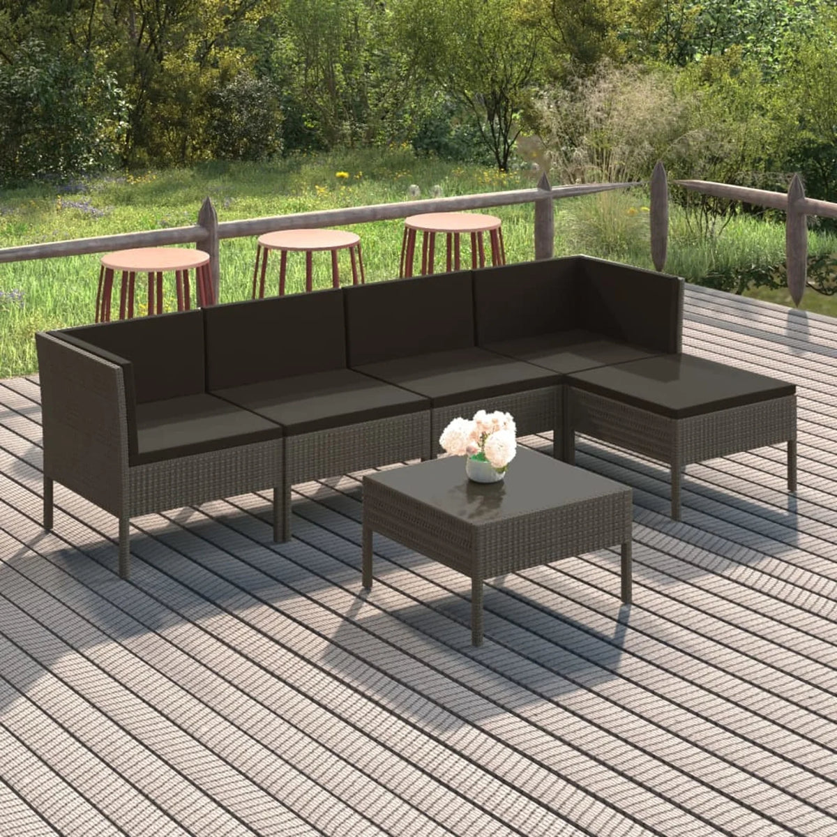 6 Piece Gray Poly Rattan Outdoor Sectional Sofa Set with Coffee Table G8370