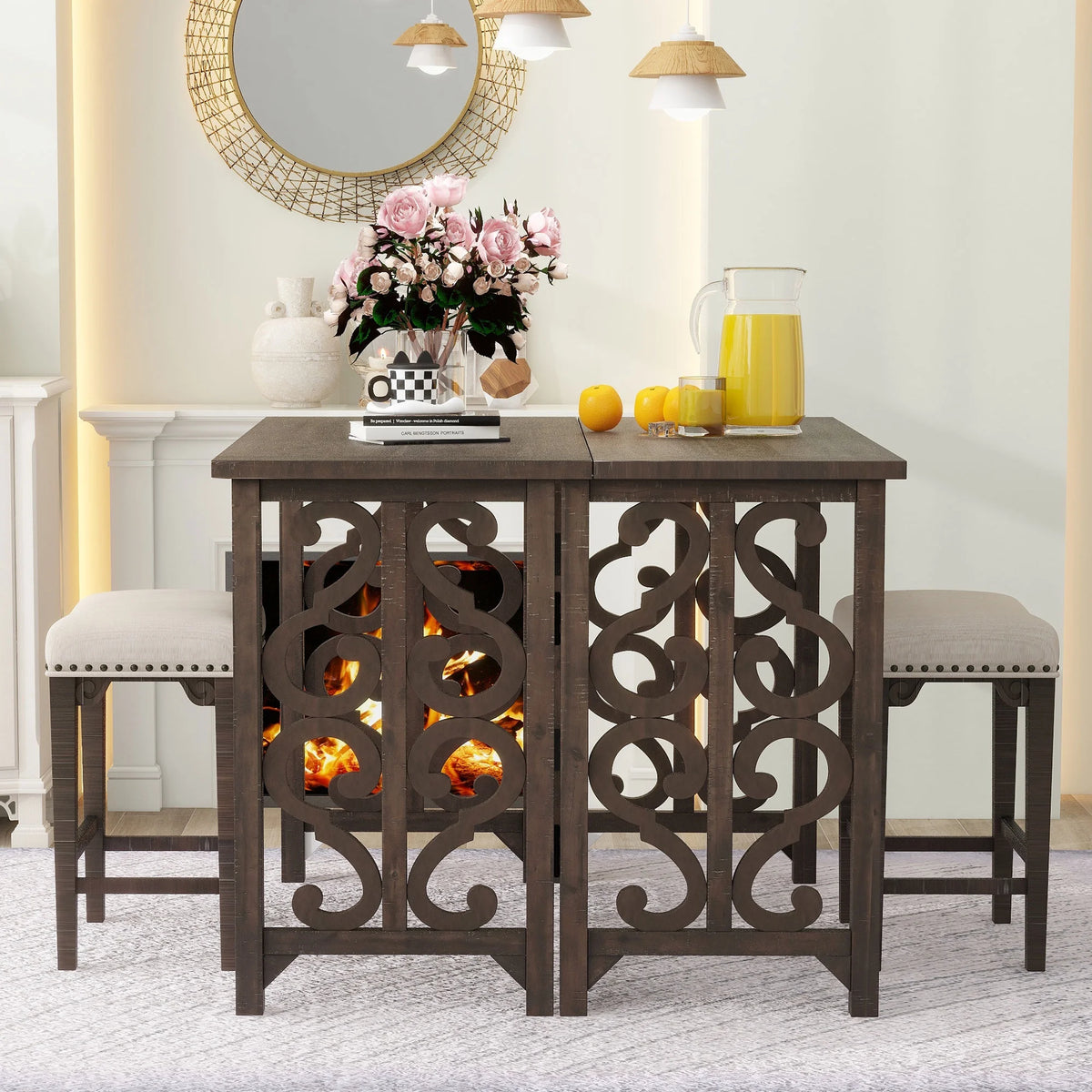 3-Piece Solid Wood Counter Height Dining Set with 2 Saddle Stools V24506