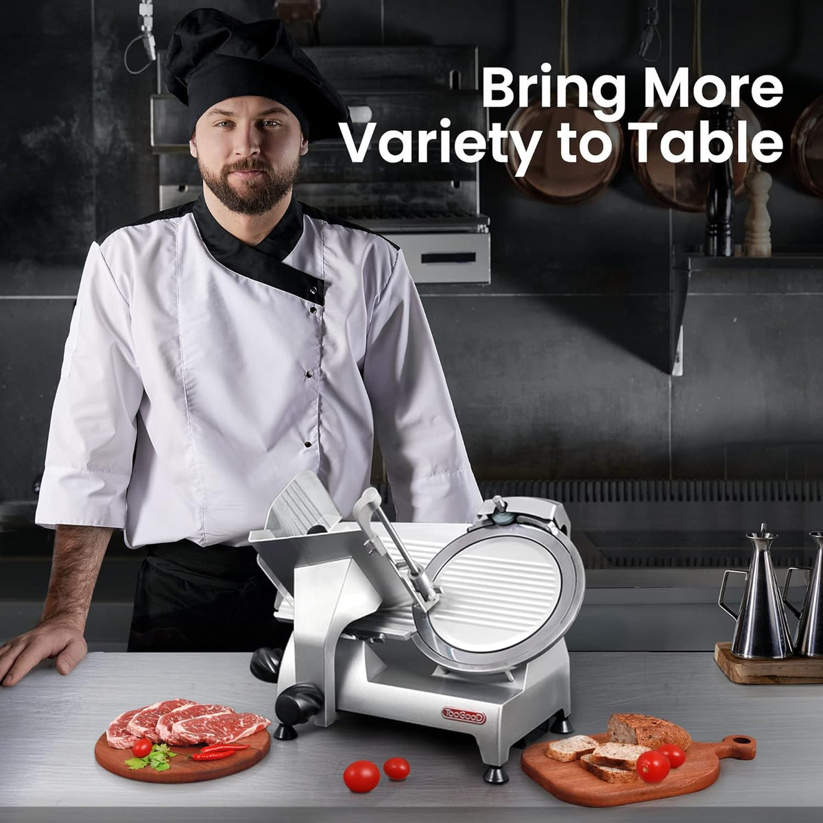 Electric Meat Slicer with 8.7 Italian Carbon Steel Blade, 0.5mm to 15mm Adjustable Slicing Thickness H250718