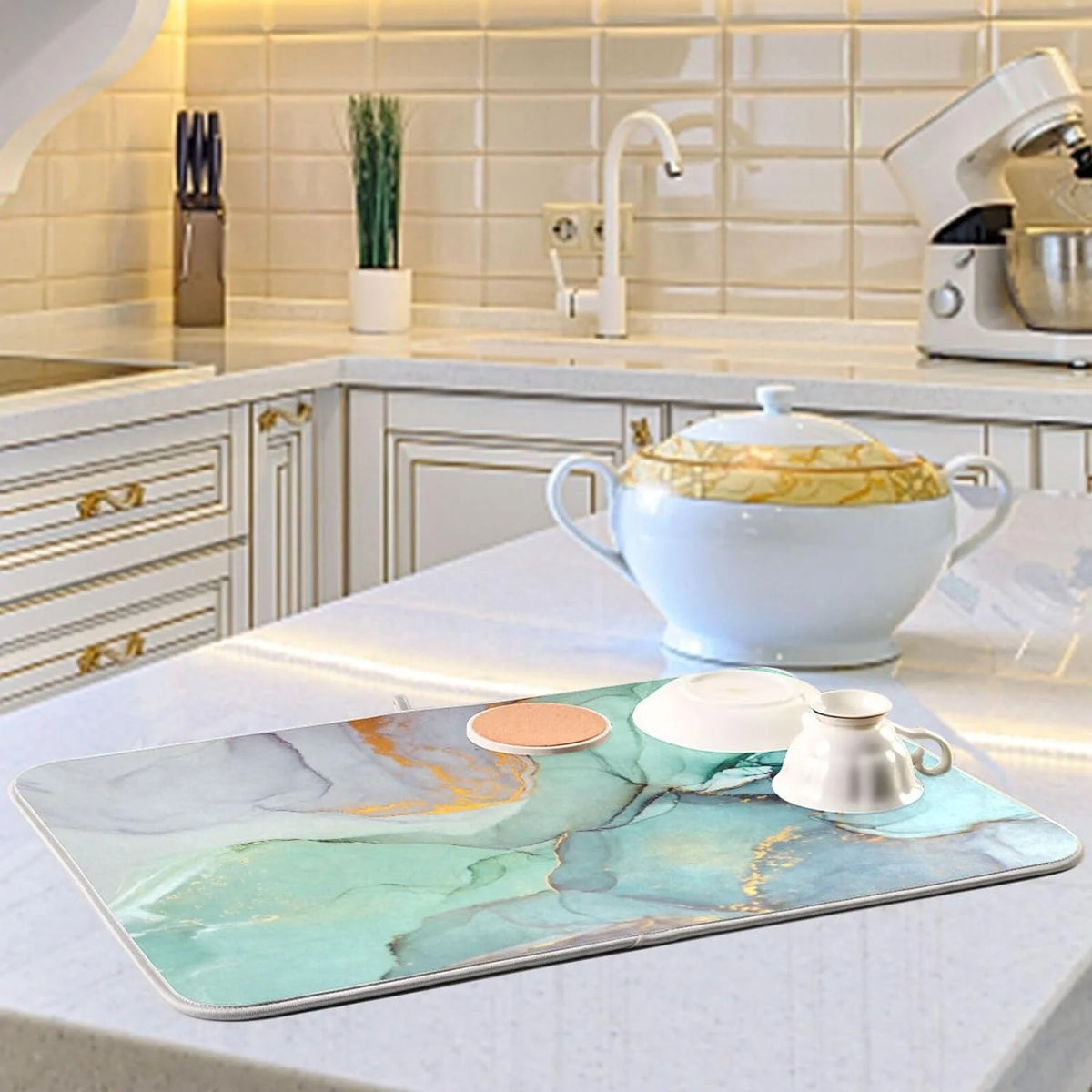 Abstract Marble Dish Drying Mat, 18x24Inch J2508