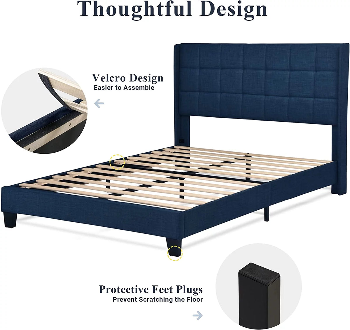 Queen Size Wingback Fabric Upholstered Platform Bed Frame G360152