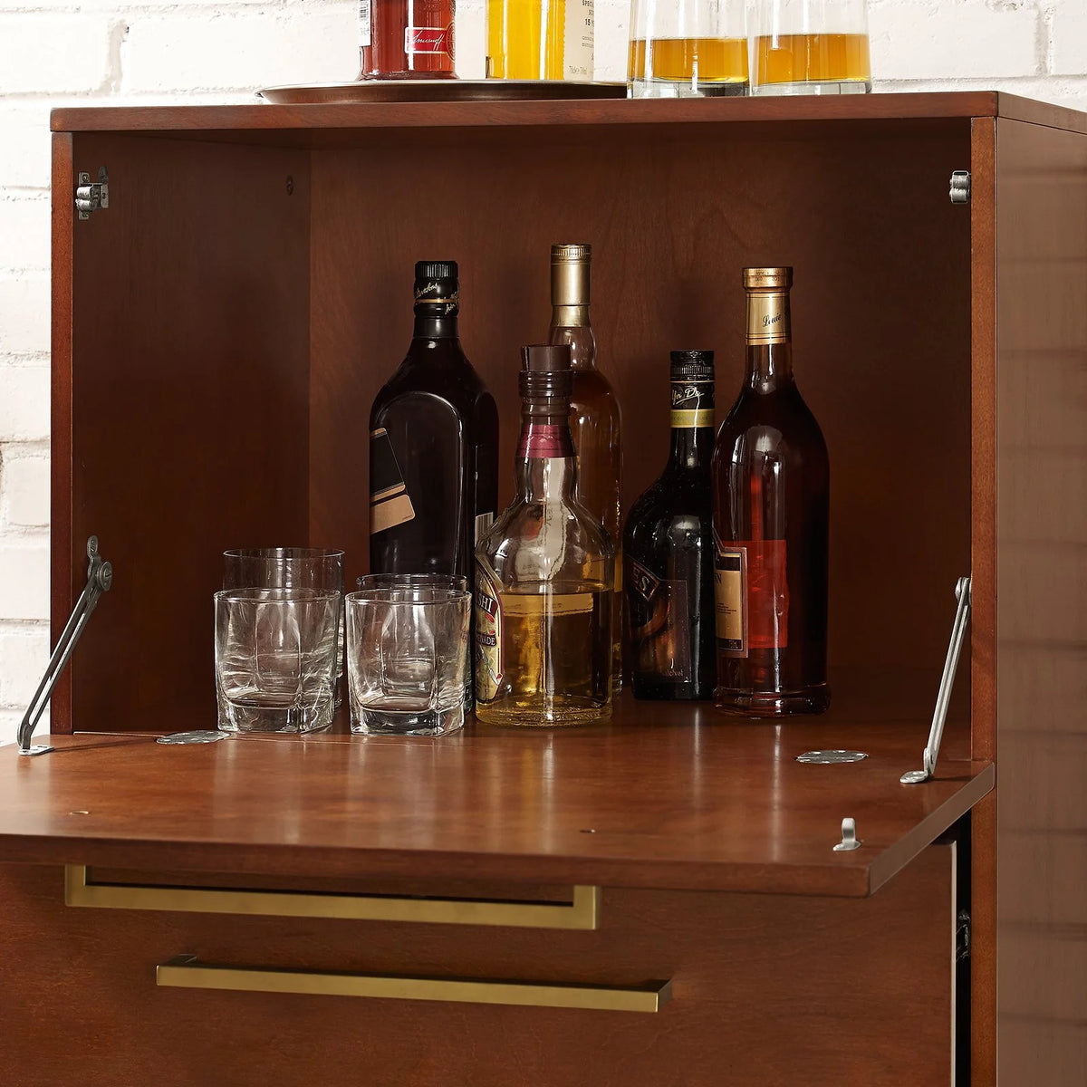 2 Drawer Wood Bar Cabinet in Mahogany P22022