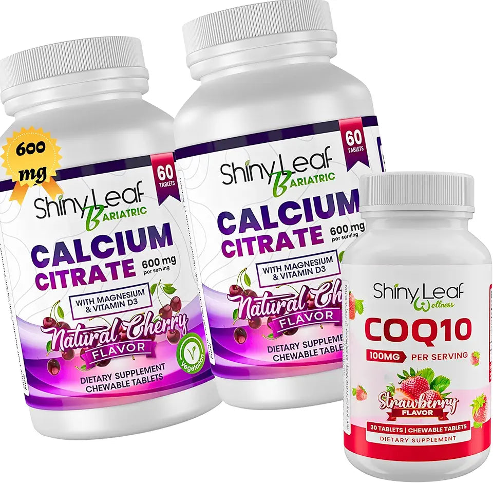 Cherry Calcium Citrate 600mg 120 Tablets & Strawberry CoQ10 100mg 30 Tablets Chewable Supplements A8252