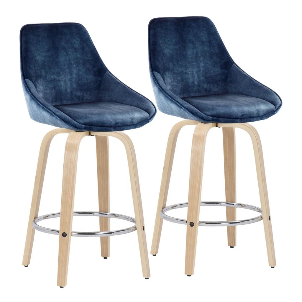 Blue Velvet Fixed-Height Counter Stool Z17991