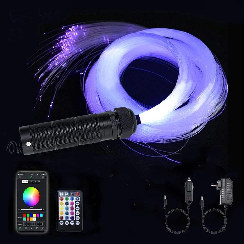 Car Use Bluetooth 6W RGB LED Fiber Optic Star Ceiling Light Kit APP Remote Controller 150pcs 0.03in 6.5ft Optic Cable Music Mode Sensory Lighting M73983
