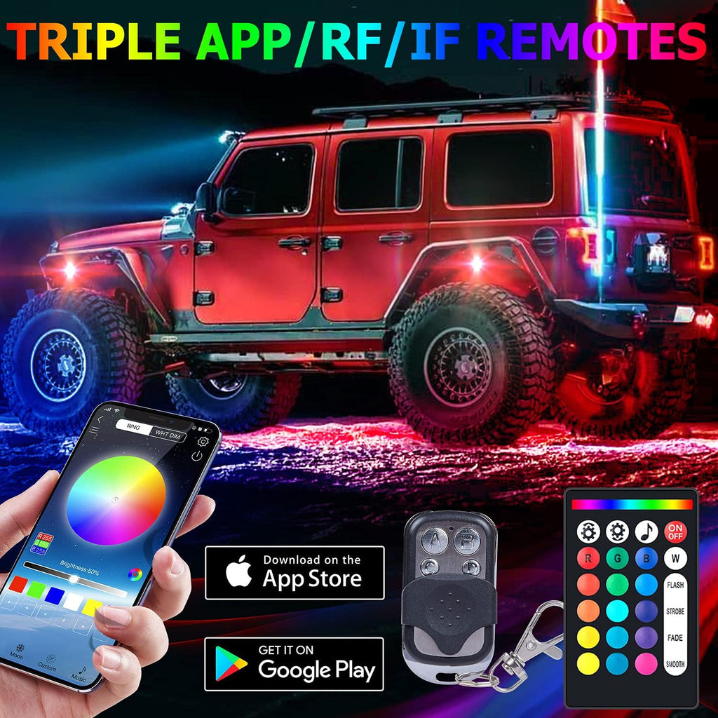 10-pods Trucks LED RGB Neon Underglow Rock Lights Kit, Dual-Zone, 160LEDs, 2-in-1 Line, Waterproof 12V, Pack of 2 E1590