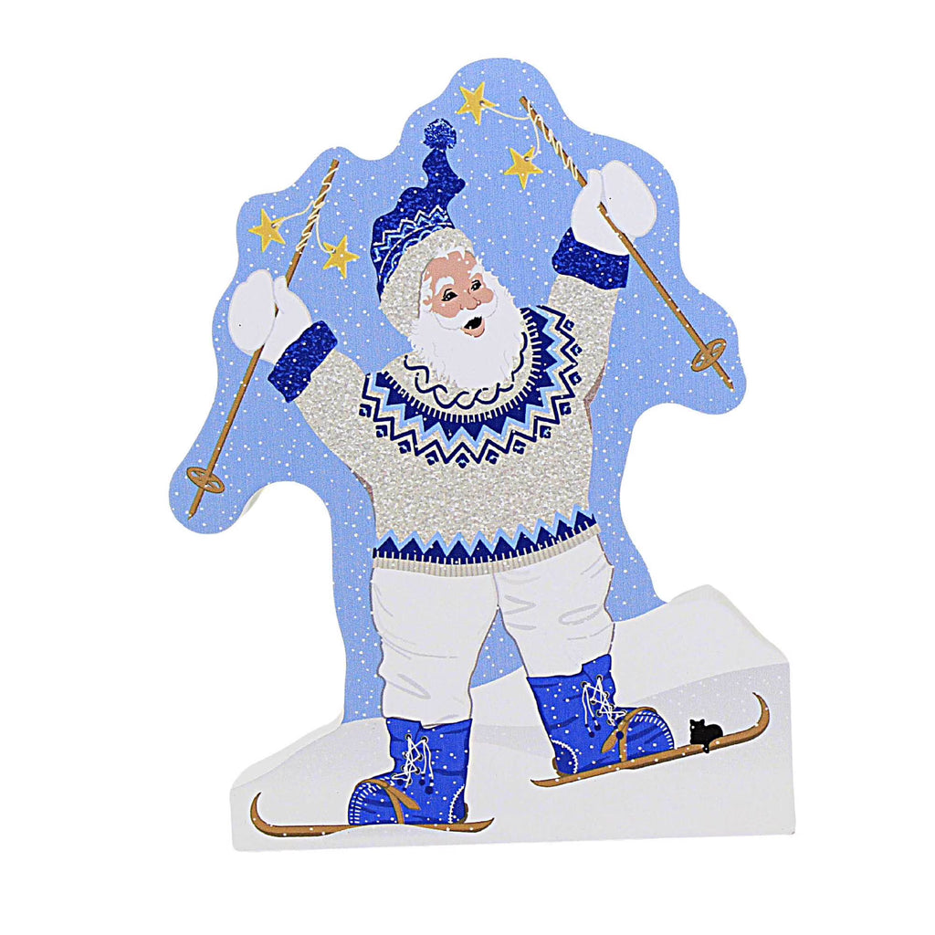 Skiing Santa Wood Figurine 5.75 Inch H42325