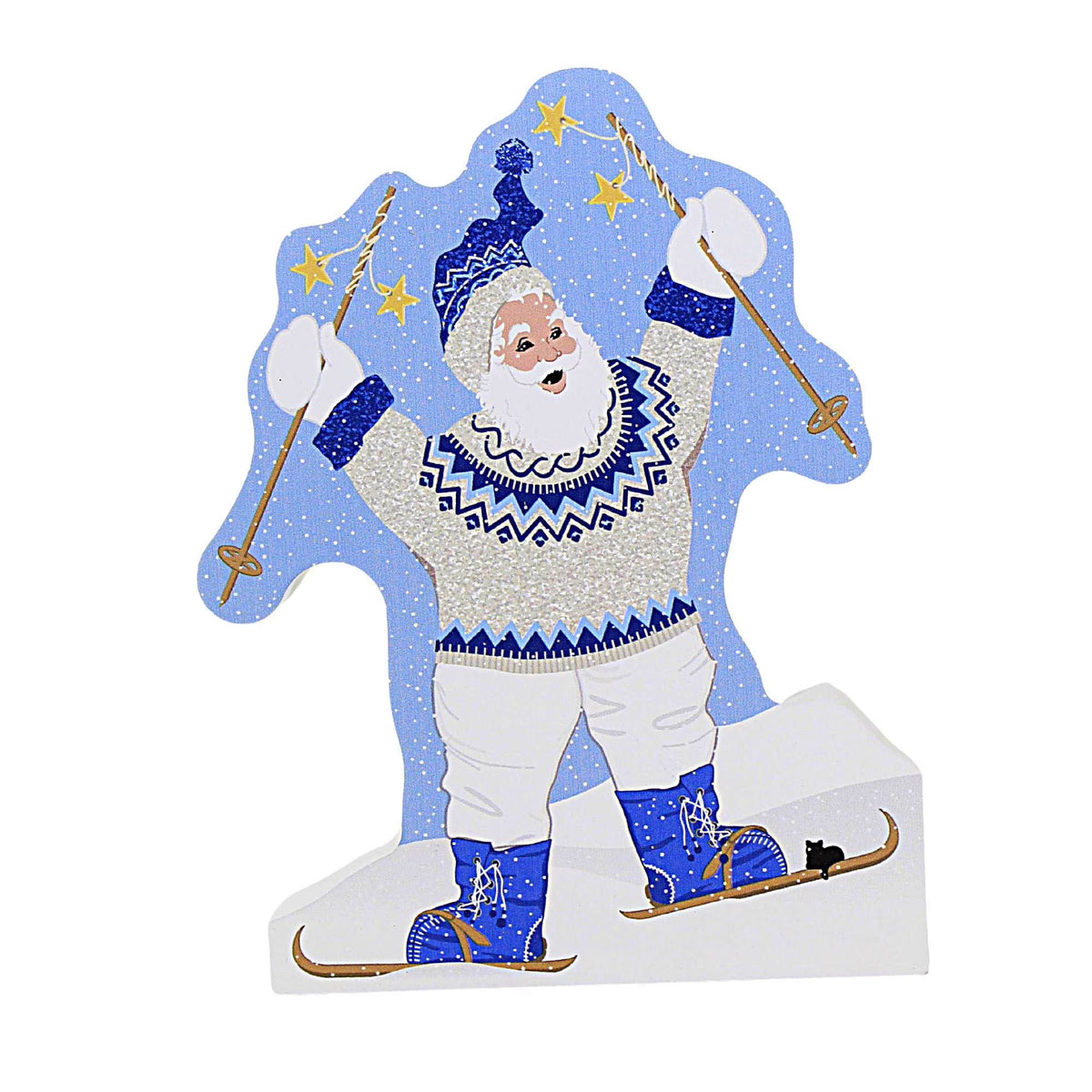 Skiing Santa Wood Figurine 5.75 Inch H42325