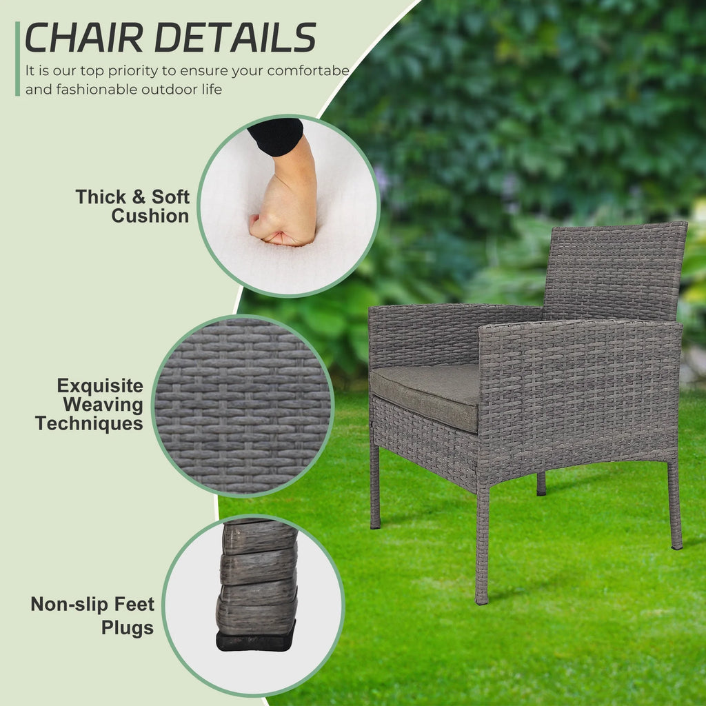 4 Piece Wicker Patio Conversation Furniture Set with Glass-Top Coffee Table & Gray Cushions L518